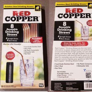 NEW! SET OF 8 COPPER STRAWS & CLEANING BRUSH